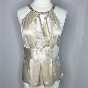 White House Black Market Cream Sleeveless 100% Silk Halter Size 10